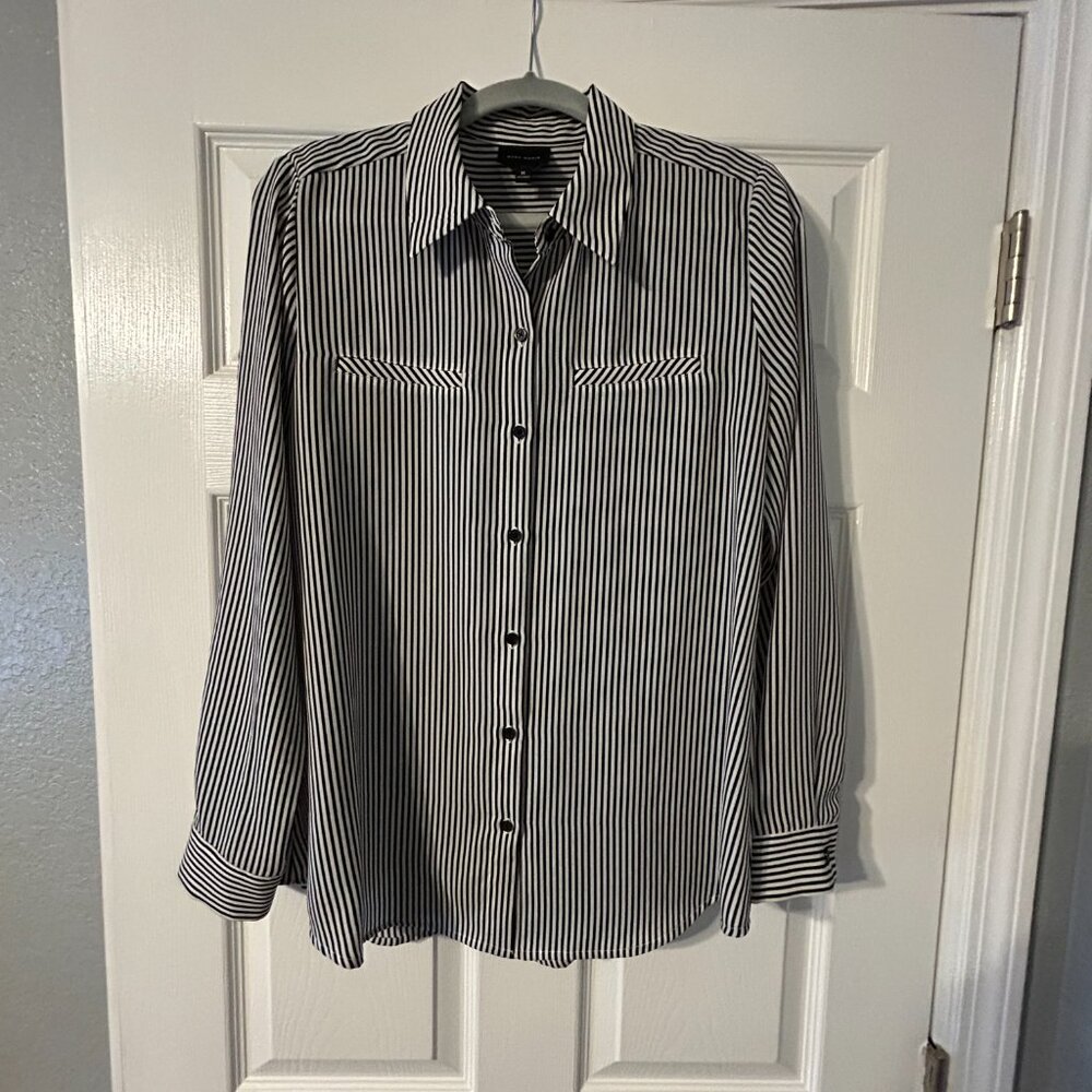 Women's, Alex Marie, Size Medium, Black and White Striped Blouse